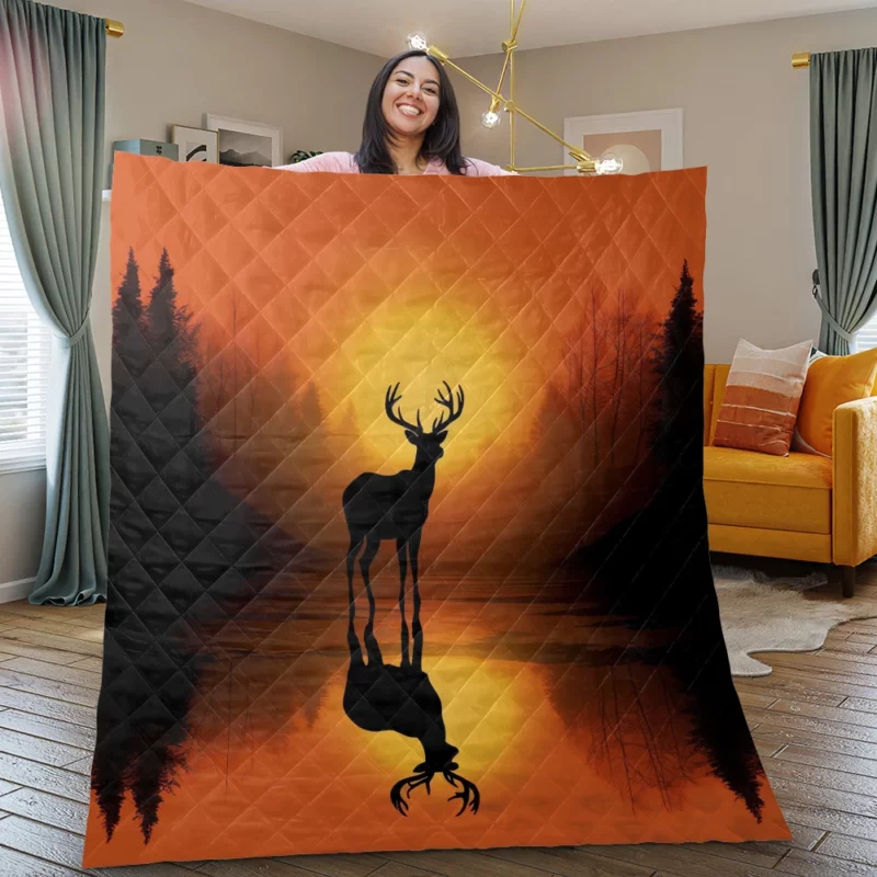 Sunset Over African Plains Antelopes Silhouetted Quilt Blanket