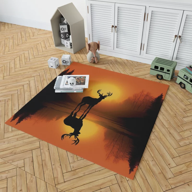 Sunset Over African Plains Antelopes Silhouetted Rug 1