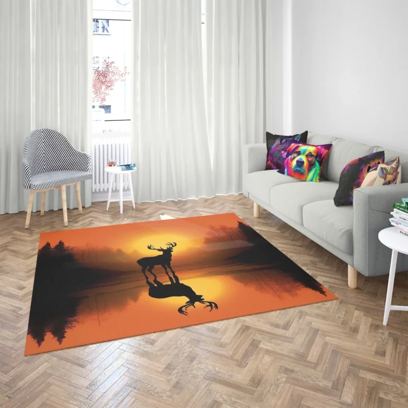 Sunset Over African Plains Antelopes Silhouetted Rug 2