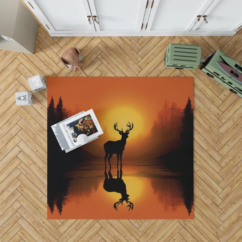 Sunset Over African Plains Antelopes Silhouetted Rug