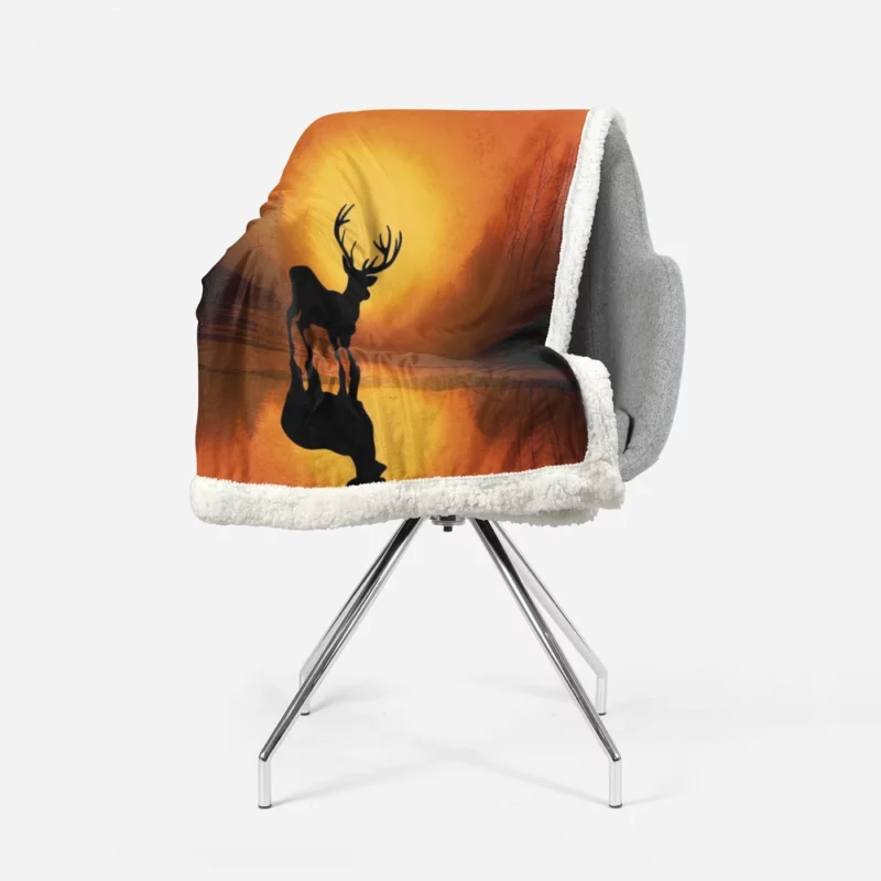 Sunset Over African Plains Antelopes Silhouetted Sherpa Fleece Blanket 1