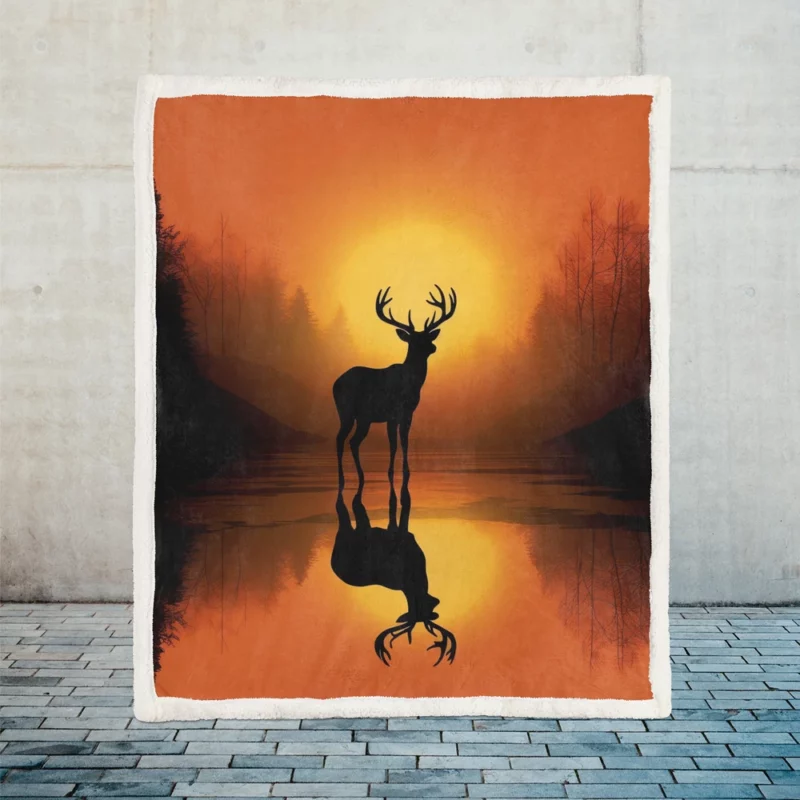 Sunset Over African Plains Antelopes Silhouetted Sherpa Fleece Blanket