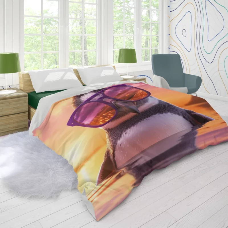 Sunset Penguin Portrait Duvet Cover