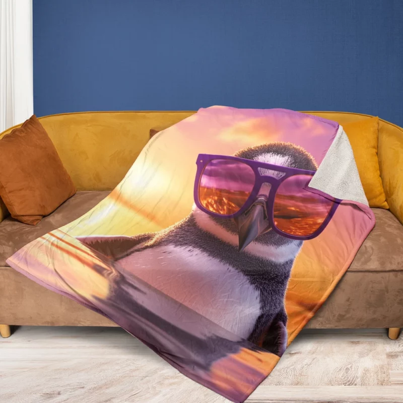 Sunset Penguin Portrait Fleece Blanket 1