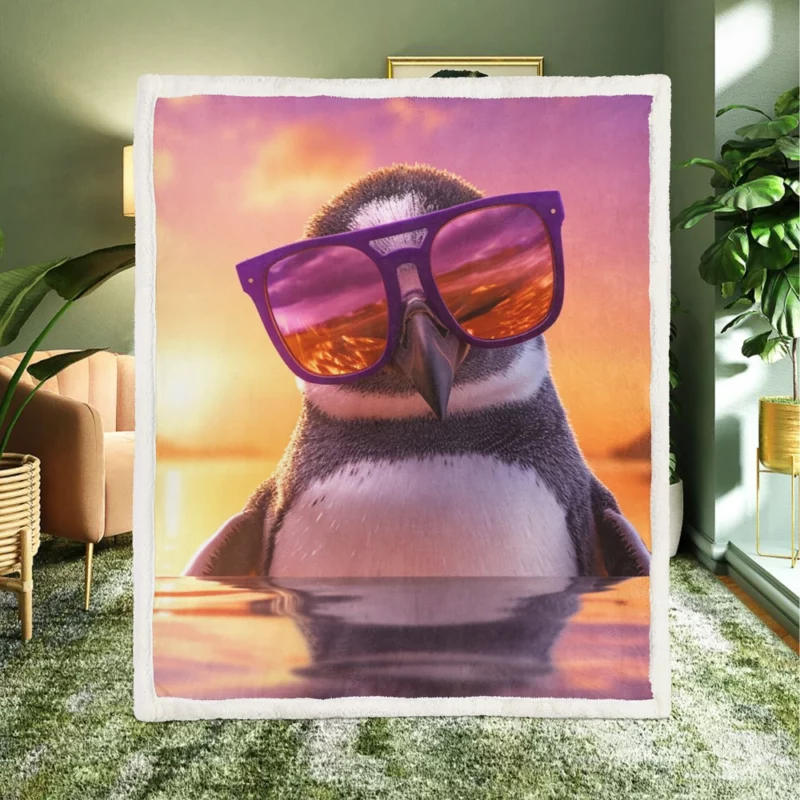 Sunset Penguin Portrait Sherpa Fleece Blanket