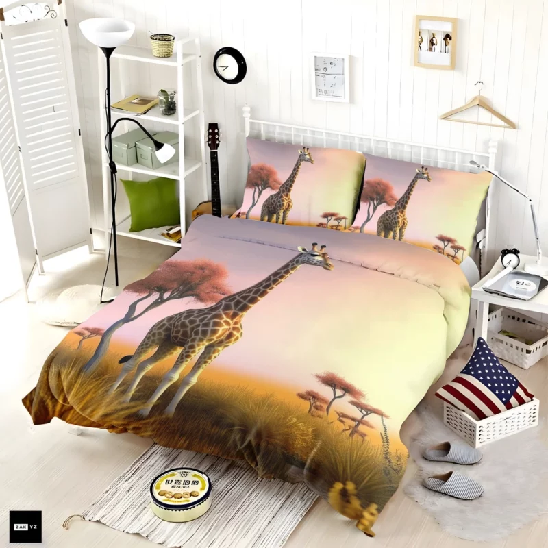 Sunset Silhouette of a Giraffe Bedding Set