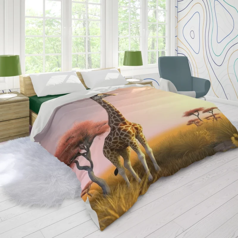 Sunset Silhouette of a Giraffe Duvet Cover