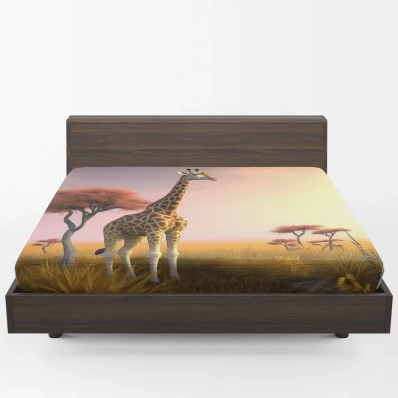 Sunset Silhouette of a Giraffe Fitted Sheet 1