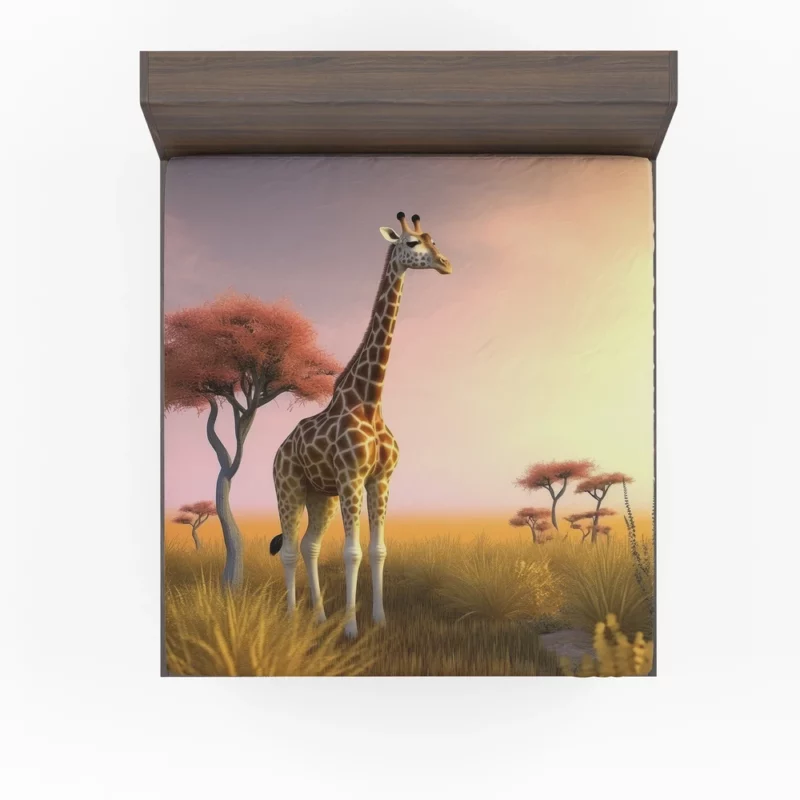 Sunset Silhouette of a Giraffe Fitted Sheet