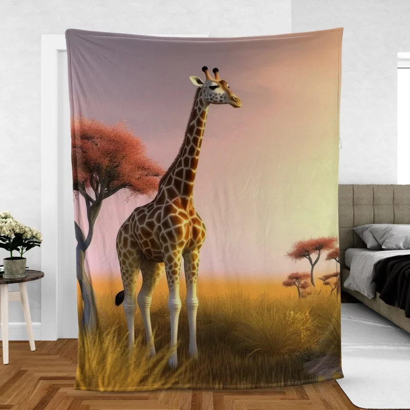 Sunset Silhouette of a Giraffe Fleece Blanket