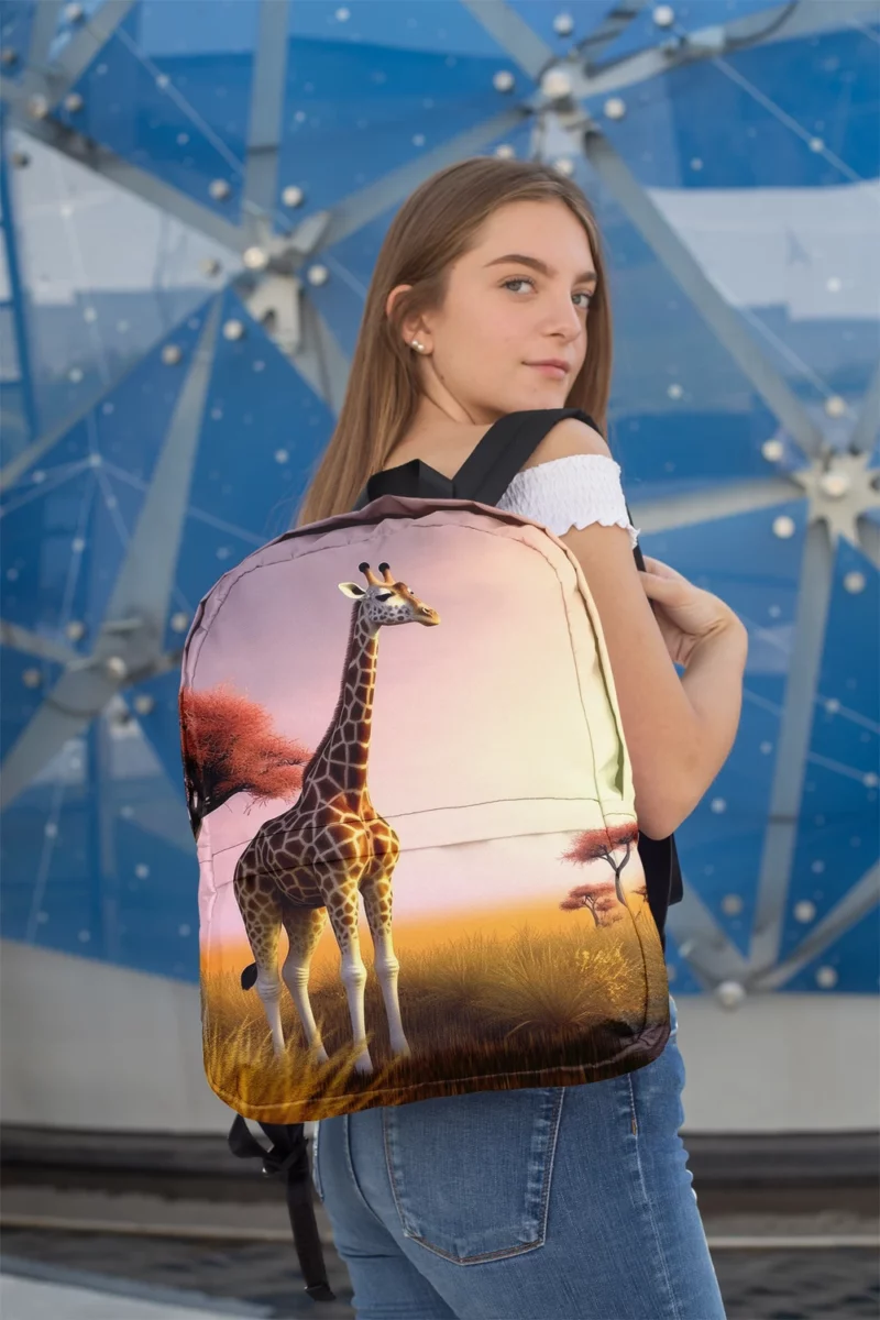 Sunset Silhouette of a Giraffe Minimalist Backpack 2