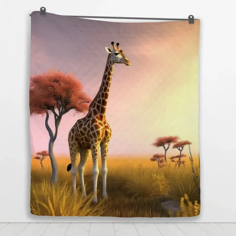 Sunset Silhouette of a Giraffe Quilt Blanket 1