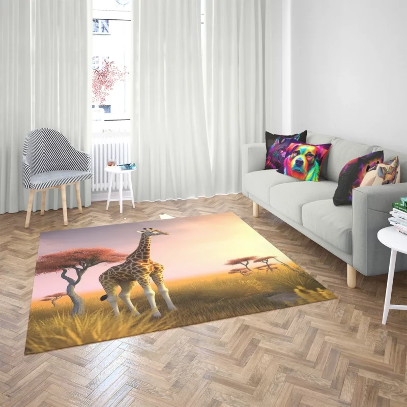 Sunset Silhouette of a Giraffe Rug 2