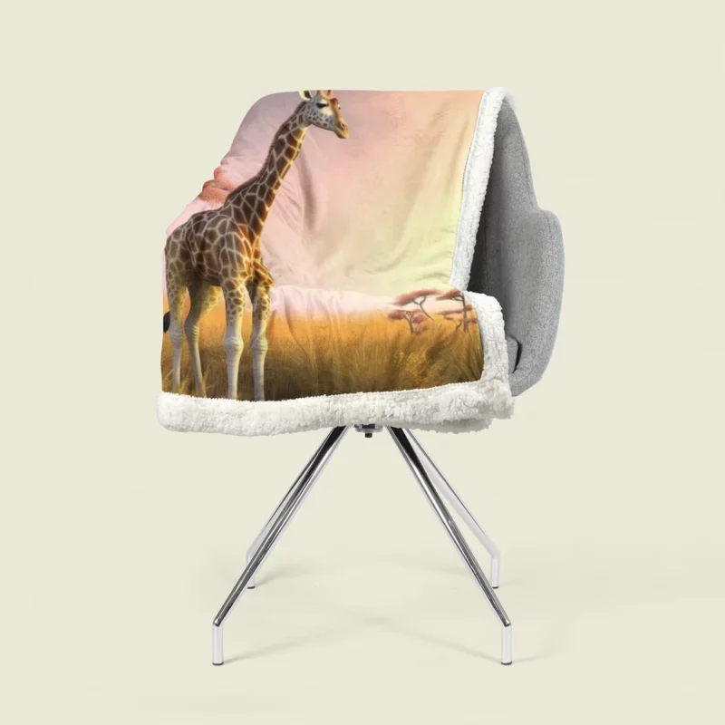 Sunset Silhouette of a Giraffe Sherpa Fleece Blanket 1