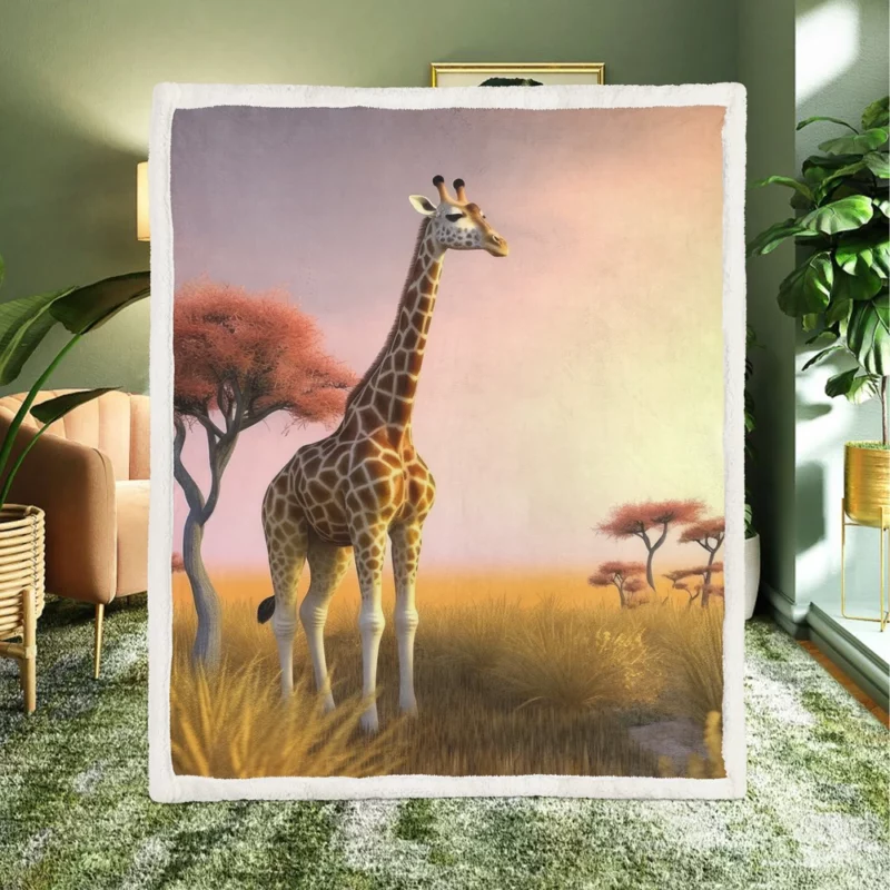 Sunset Silhouette of a Giraffe Sherpa Fleece Blanket