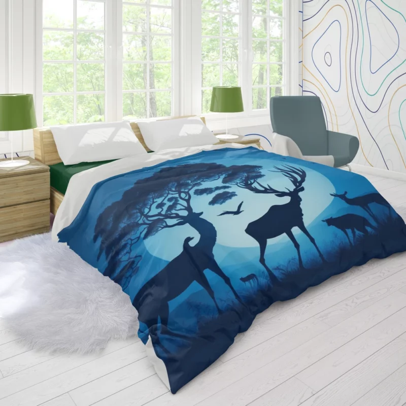 Sunset Silhouettes Animals Interact Duvet Cover