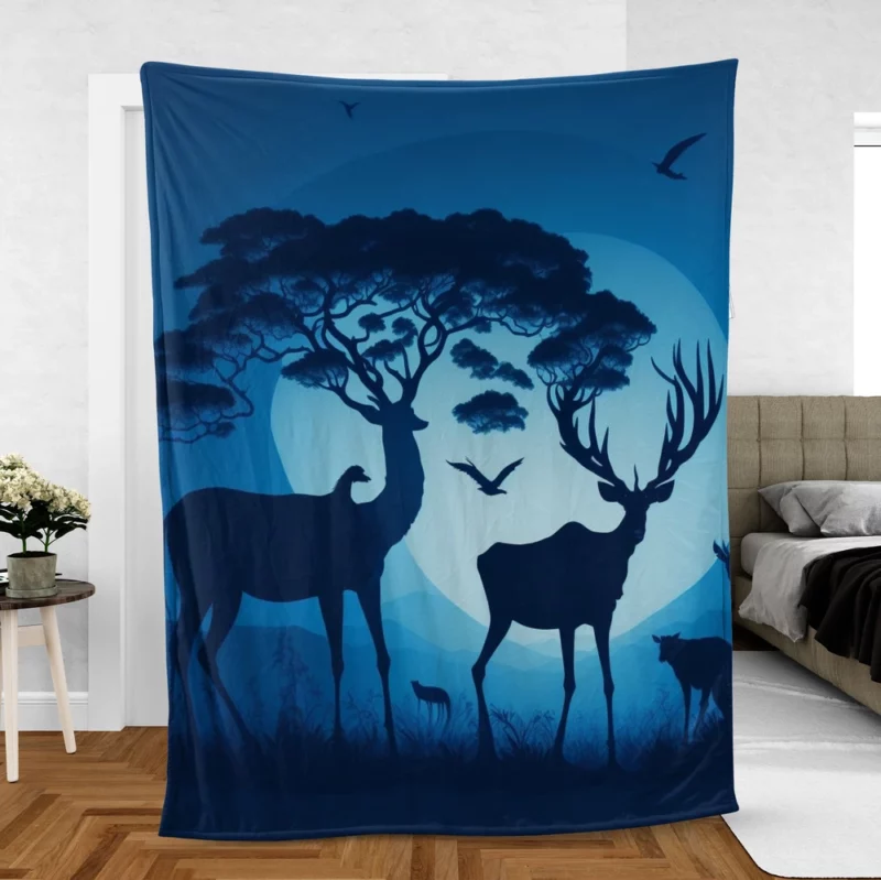 Sunset Silhouettes Animals Interact Fleece Blanket