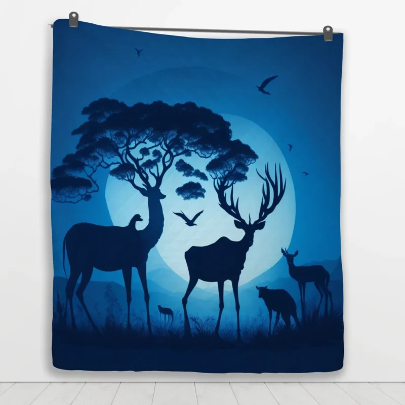 Sunset Silhouettes Animals Interact Quilt Blanket 1