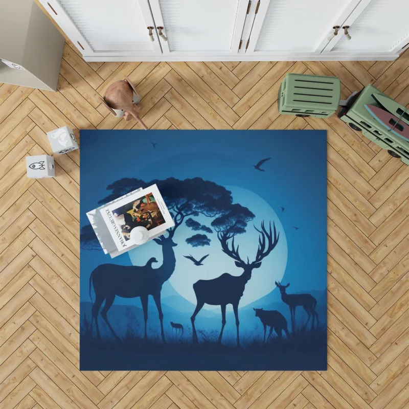 Sunset Silhouettes Animals Interact Rug