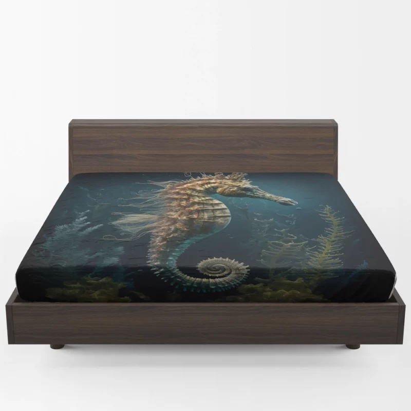 Swimming Seahorse AI Art Fitted Sheet 1