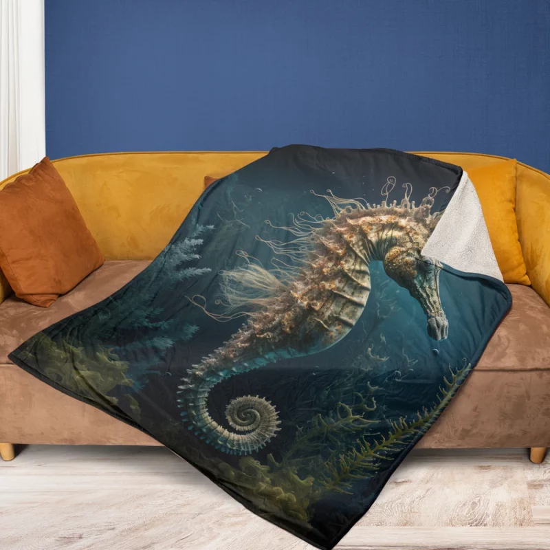 Swimming Seahorse AI Art Fleece Blanket 1