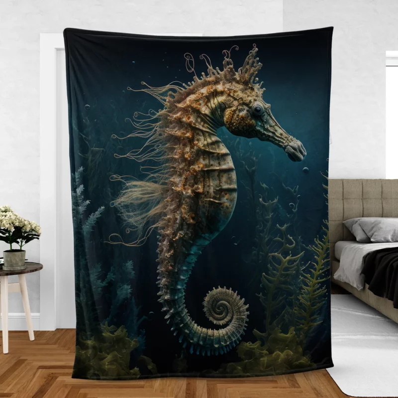 Swimming Seahorse AI Art Fleece Blanket