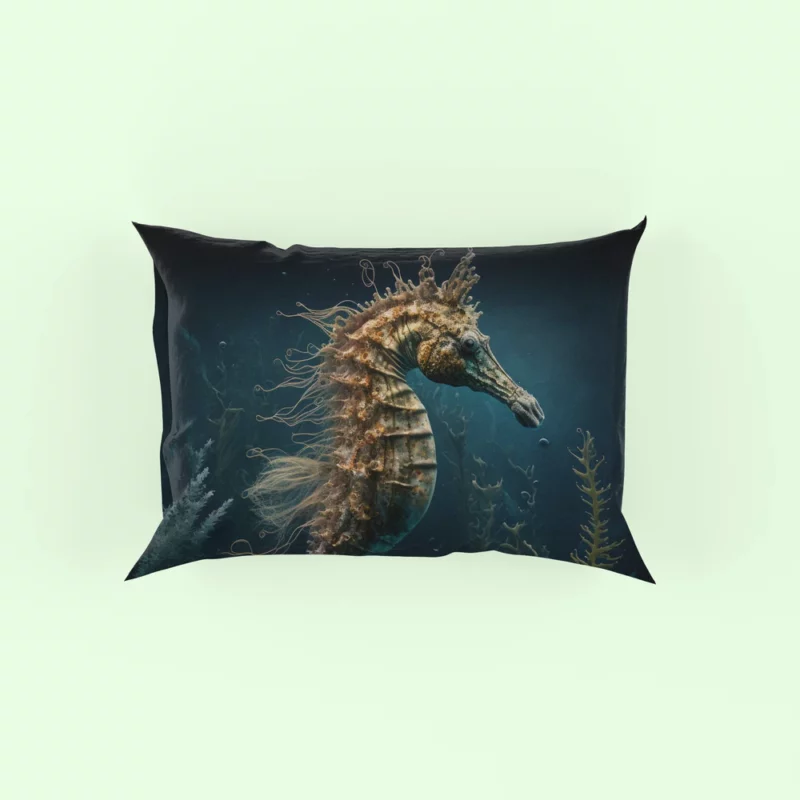 Swimming Seahorse AI Art Pillow Case