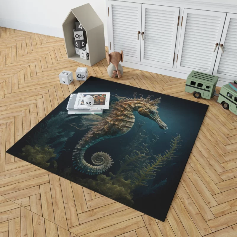 Swimming Seahorse AI Art Rug 1