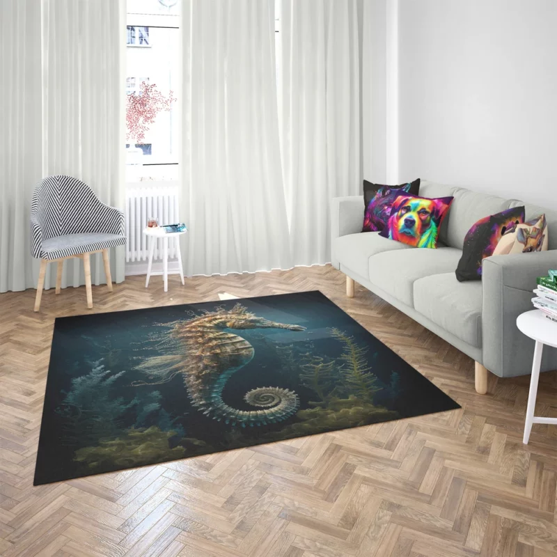 Swimming Seahorse AI Art Rug 2