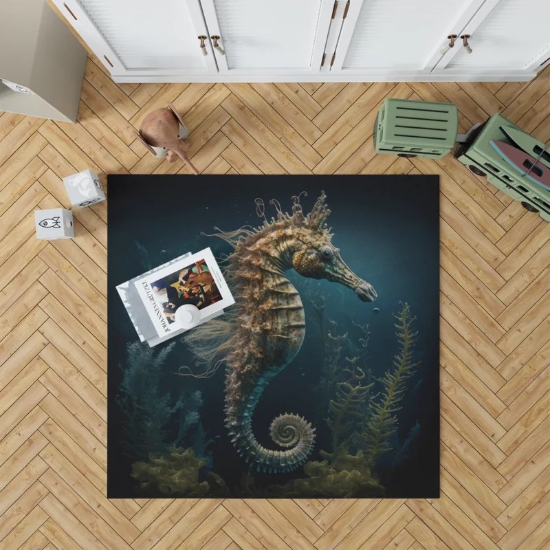 Swimming Seahorse AI Art Rug