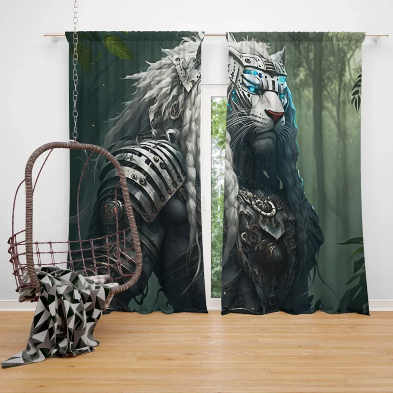 Tiger With Blue Eyes Window Curtain