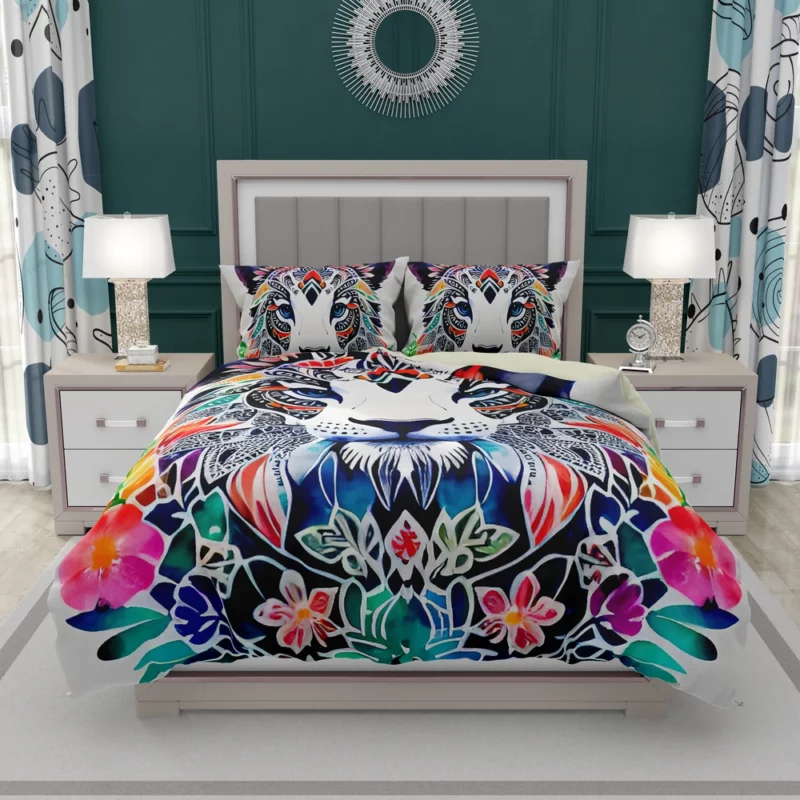 Tiger With a Floral Face Bedding Set 2