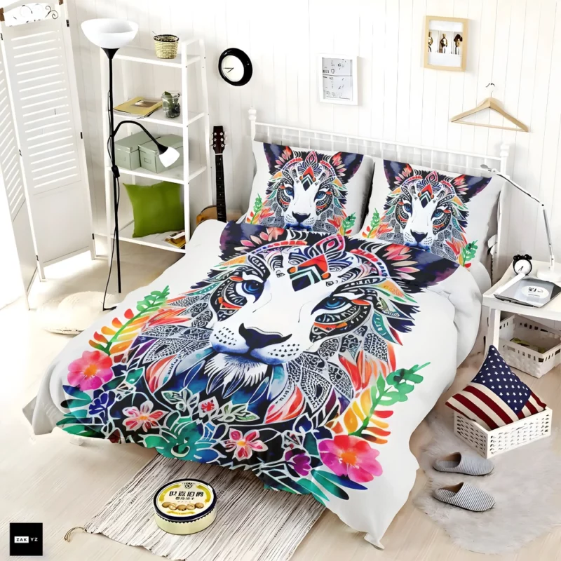 Tiger With a Floral Face Bedding Set