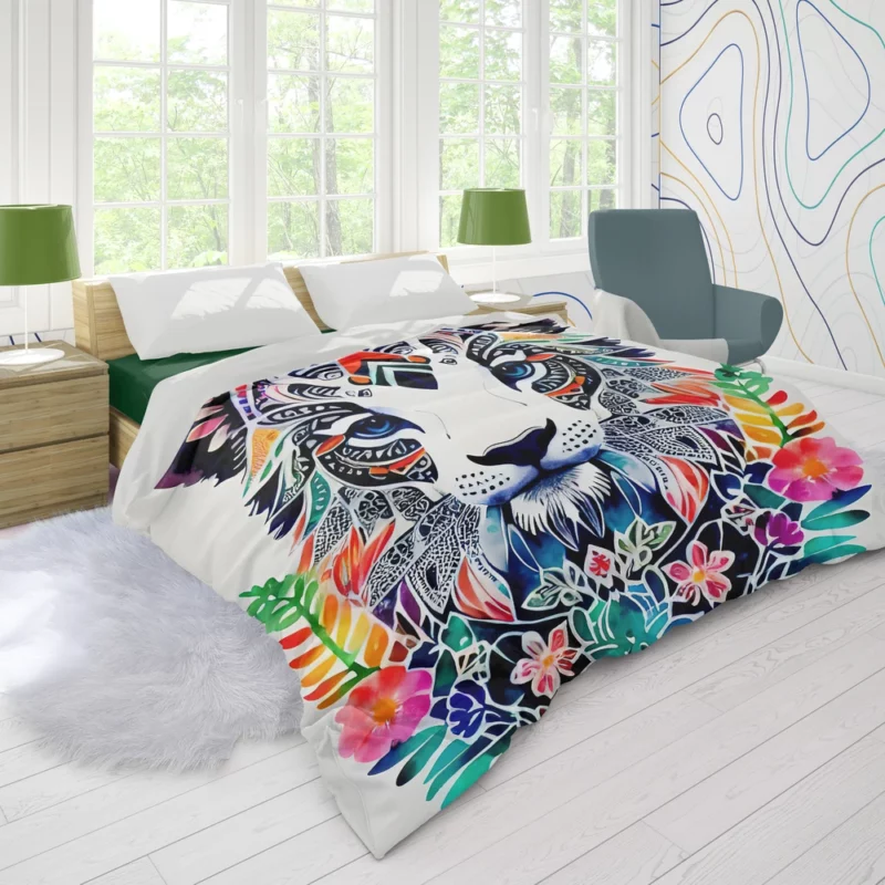 Tiger With a Floral Face Duvet Cover