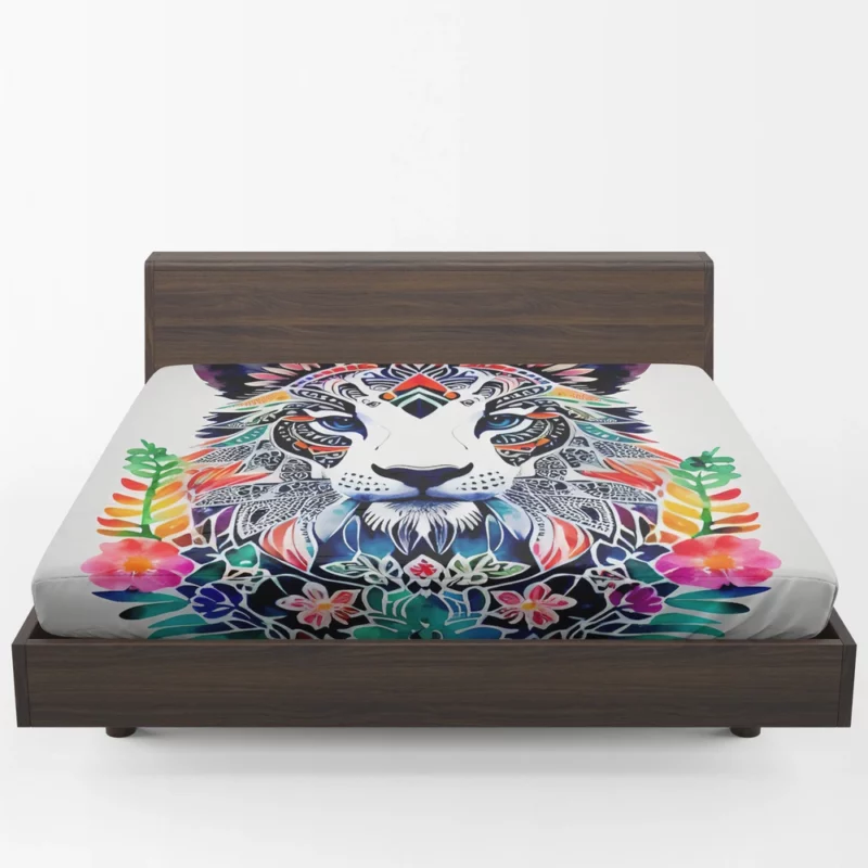 Tiger With a Floral Face Fitted Sheet 1