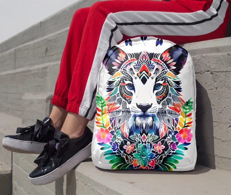 Tiger With a Floral Face Minimalist Backpack 1