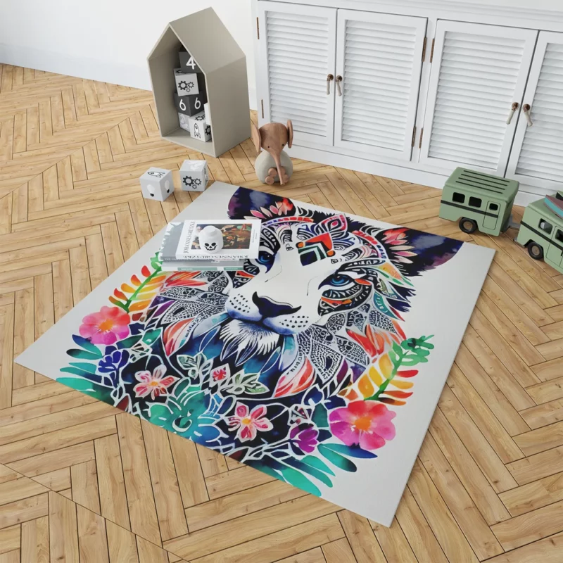 Tiger With a Floral Face Rug 1