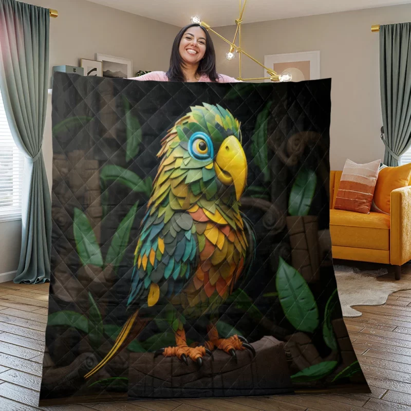 Tropical Parrot Figurine Quilt Blanket