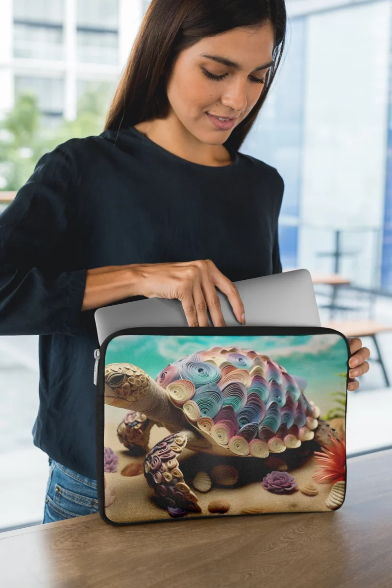 Turtle Adorned with Flowers Laptop Sleeve 1