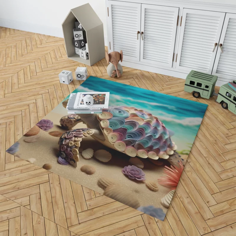 Turtle Adorned with Flowers Rug 1