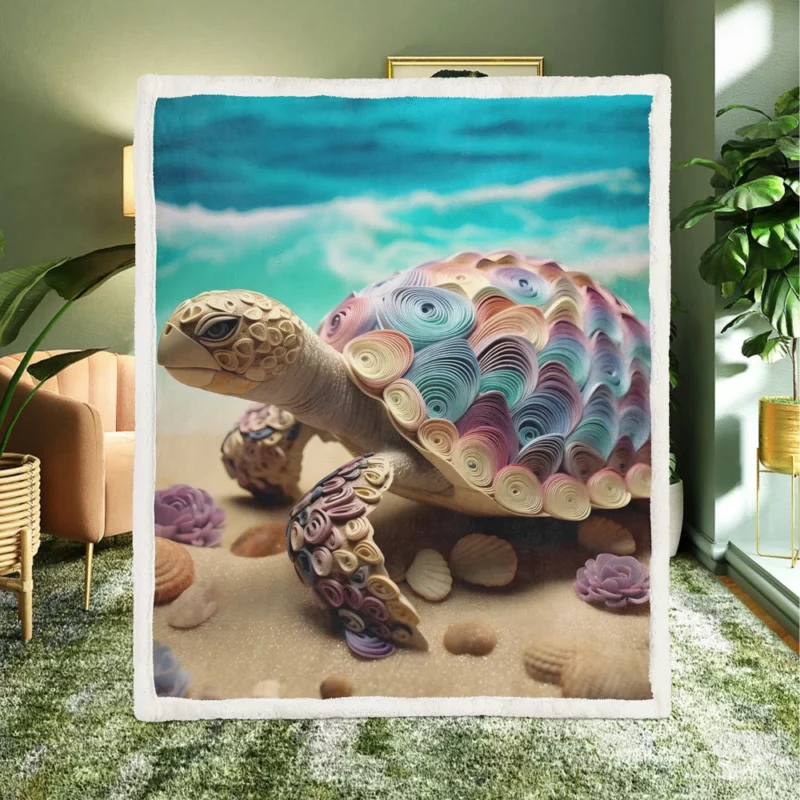 Turtle Adorned with Flowers Sherpa Fleece Blanket