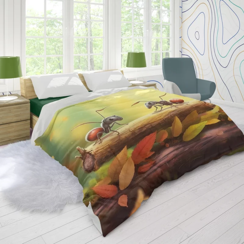 Two Ants on Log Painting Duvet Cover