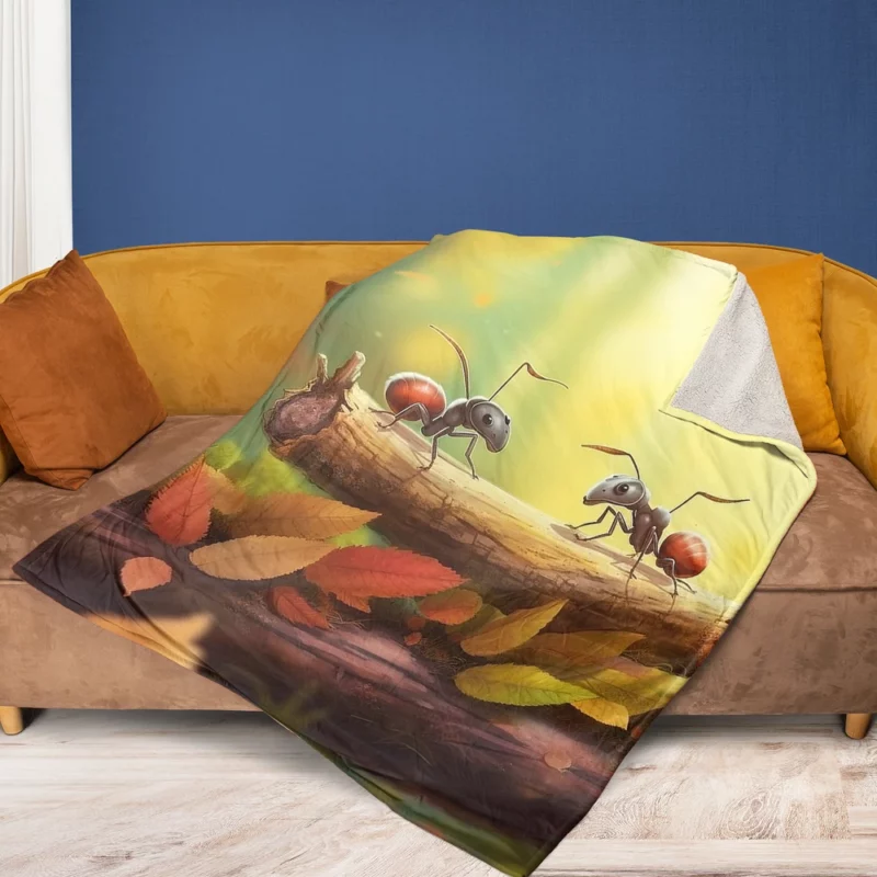 Two Ants on Log Painting Fleece Blanket 1