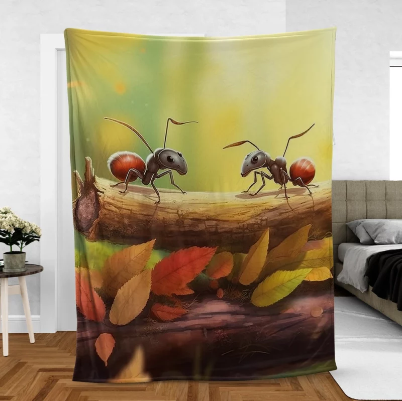 Two Ants on Log Painting Fleece Blanket