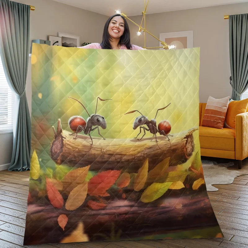 Two Ants on Log Painting Quilt Blanket