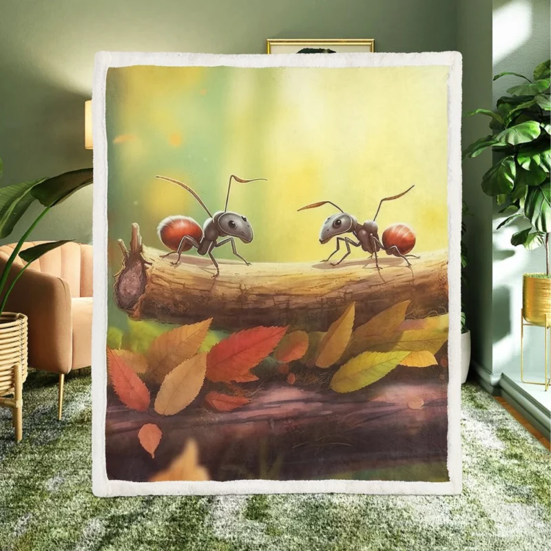 Two Ants on Log Painting Sherpa Fleece Blanket