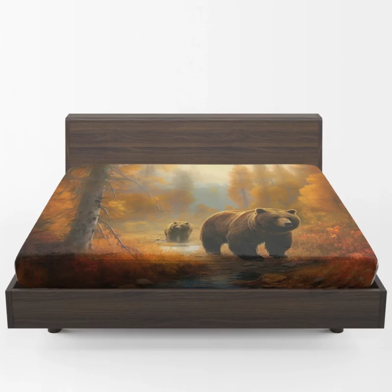 Two Bears by a Forest Stream Fitted Sheet 1