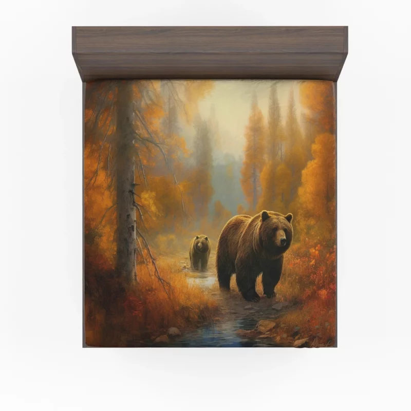 Two Bears by a Forest Stream Fitted Sheet