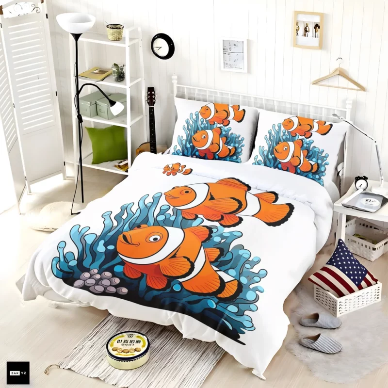 Two Clownfish Swimming Bedding Set