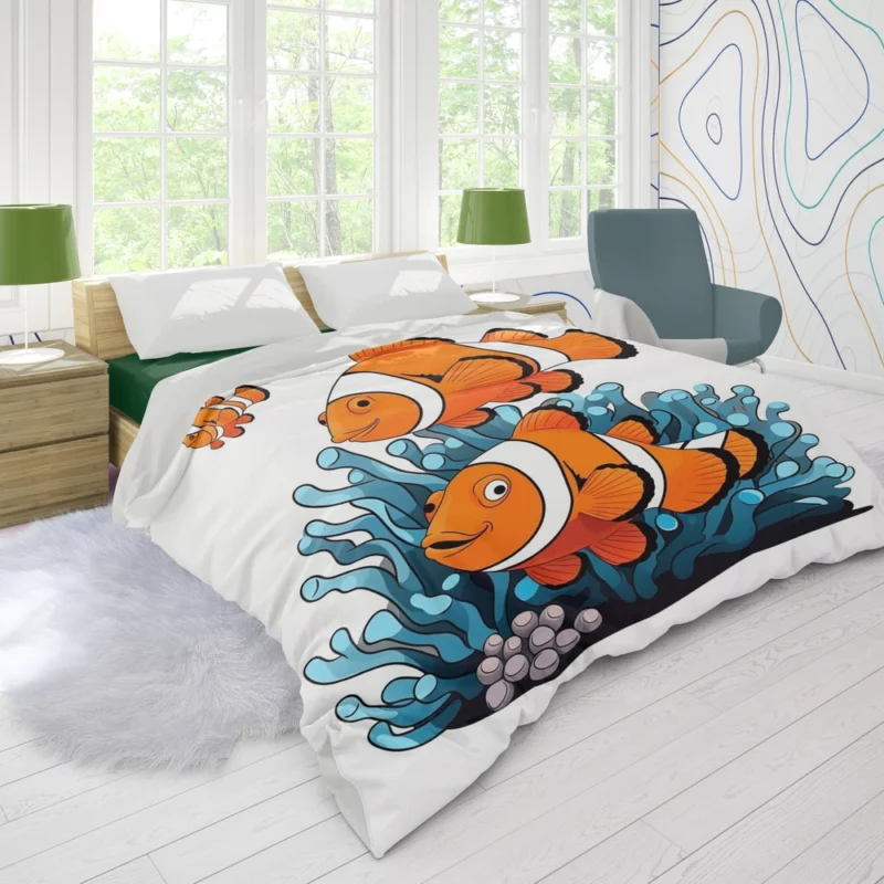 Two Clownfish Swimming Duvet Cover